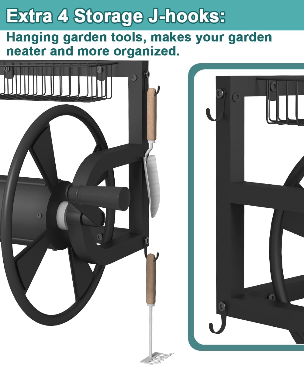 Outdoor Wall Mounted Hose Reel with Hook, Garden Heavy-Duty Water Holder Winder with 3.9 ft Leader Hoses, Brass