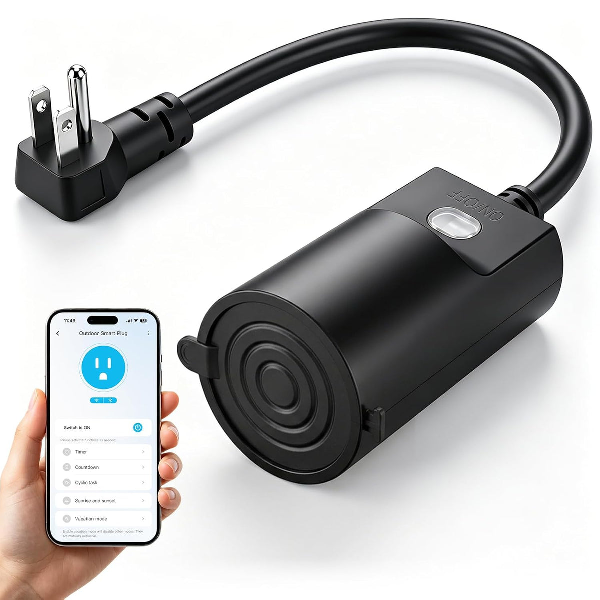 Outdoor Smart Plug, WiFi & Bluetooth Smart Outlet, Single Port, IP44 Weatherproof, Compatible with Alexa & Google