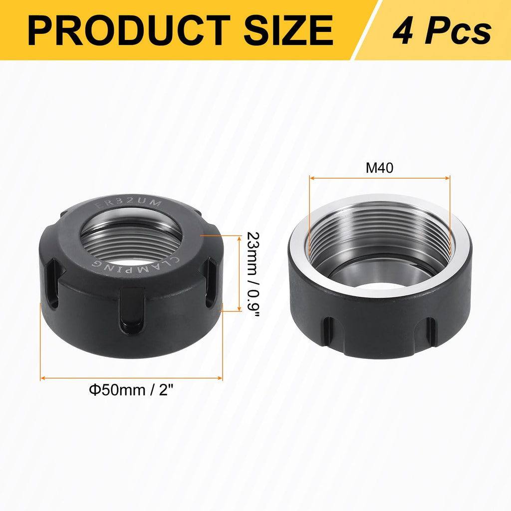 uxcell 4pcs Clamping ER32UM(M40) Collet Clamping Nuts for CNC Milling Chuck Holder Lathe