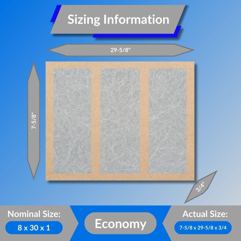 8x30x1 Fiberglass Air Filters, Case of 12, AC & Furnace, Glasfloss