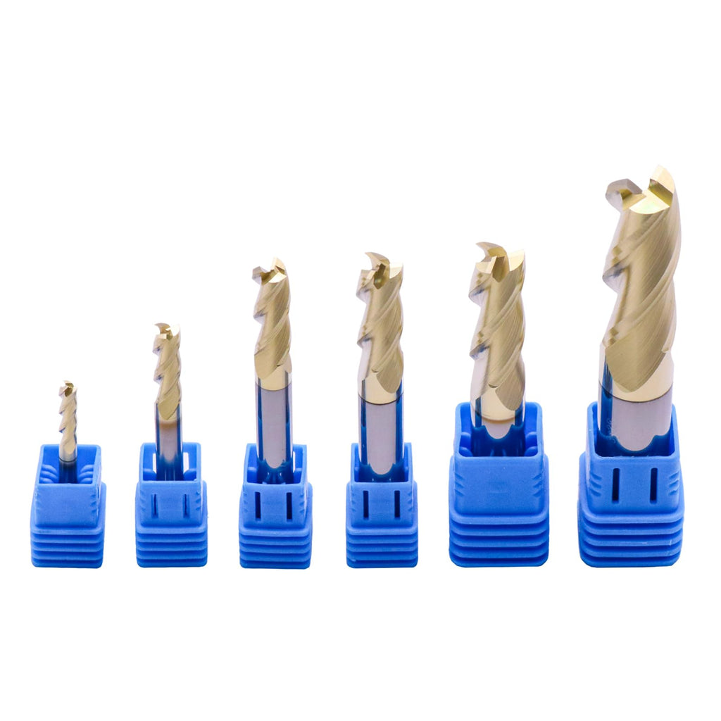 6Pcs 3 Flute 1/8"-1/2" Solid Carbide End Mills Set for Aluminum, ZrN Coated