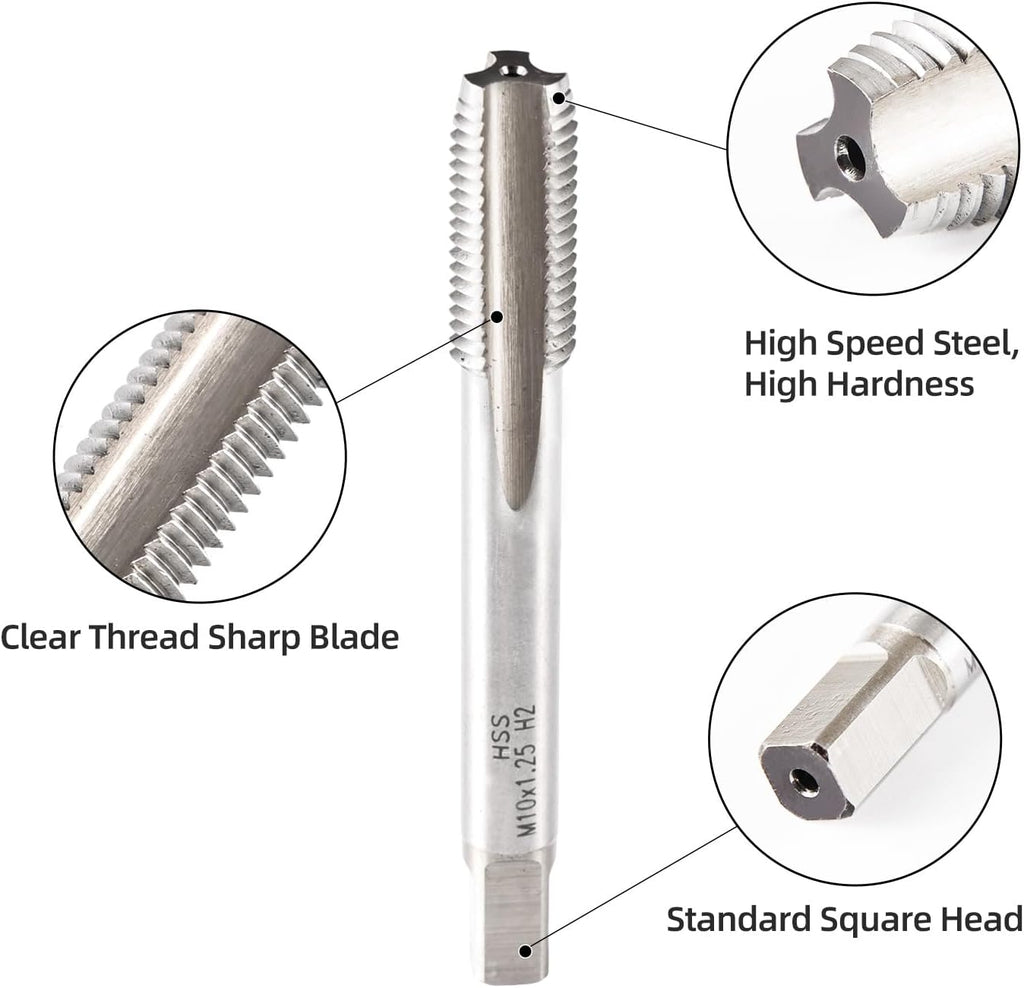 M10 x 1.25 Metric Thread Tap and Die Set, M10 x 1.25mm High-speed Steel Machine Tap Die Set Right Hand