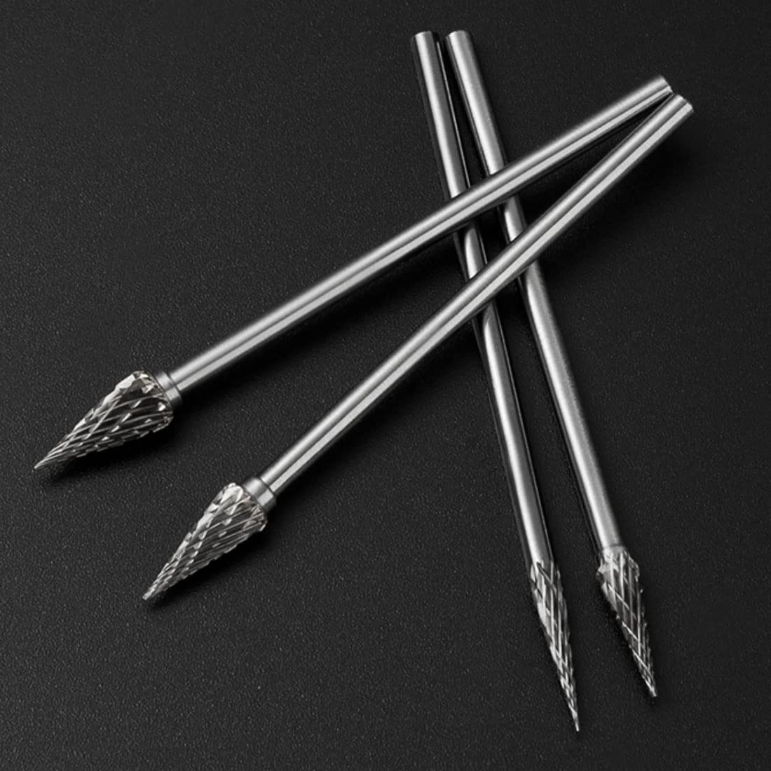 Luo ke 4 Pcs Extended 1/8" Shank Cone Shape Carbide Burr