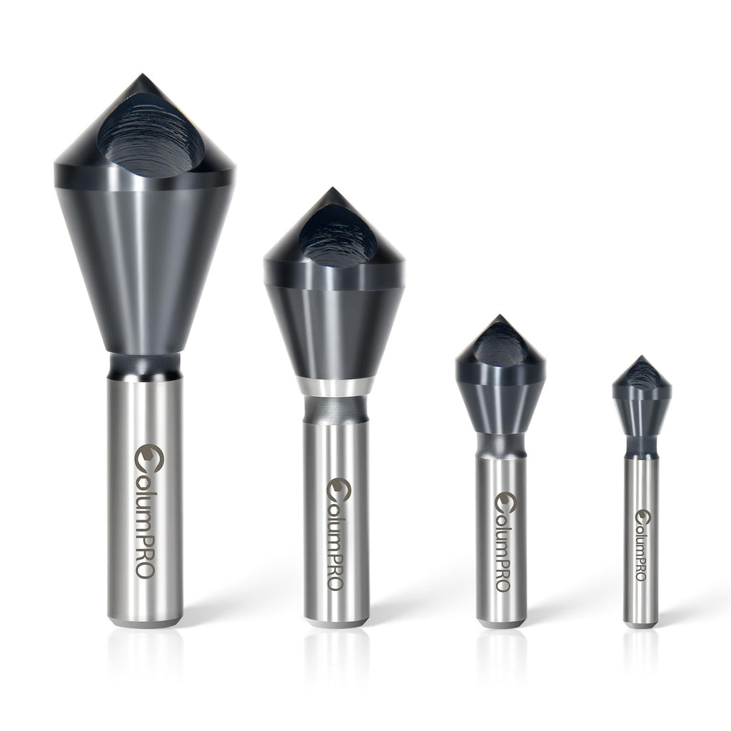 ColumPRO 4PCS Cobalt Single-End Countersink Chamfer Tool Set - Heavy-Duty M35 90-Degree Countersink Bits for Metal, Stainless Steel, Copper, Wood, Fiberboard,SAE 1/4"-3/4", 2-5, 5-10, 10-15, 15-20MM