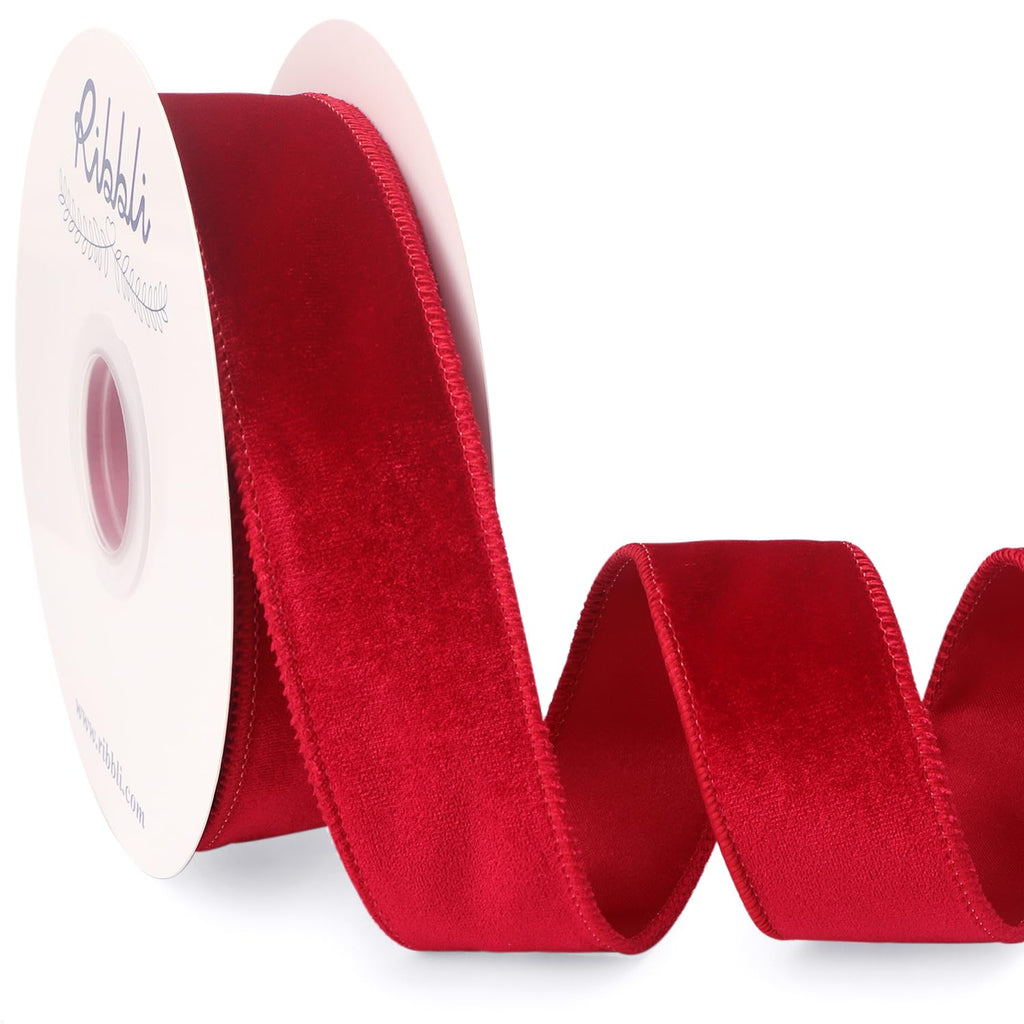 Red Velvet Wired Ribbon 1.5 Inch Velvet with Satin Christmas Ribbon