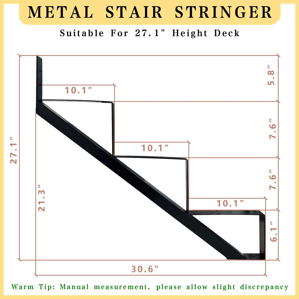 3 Step Metal Stair Step Steel Riser Stringers for 27.1" Height Deck, 2Packs