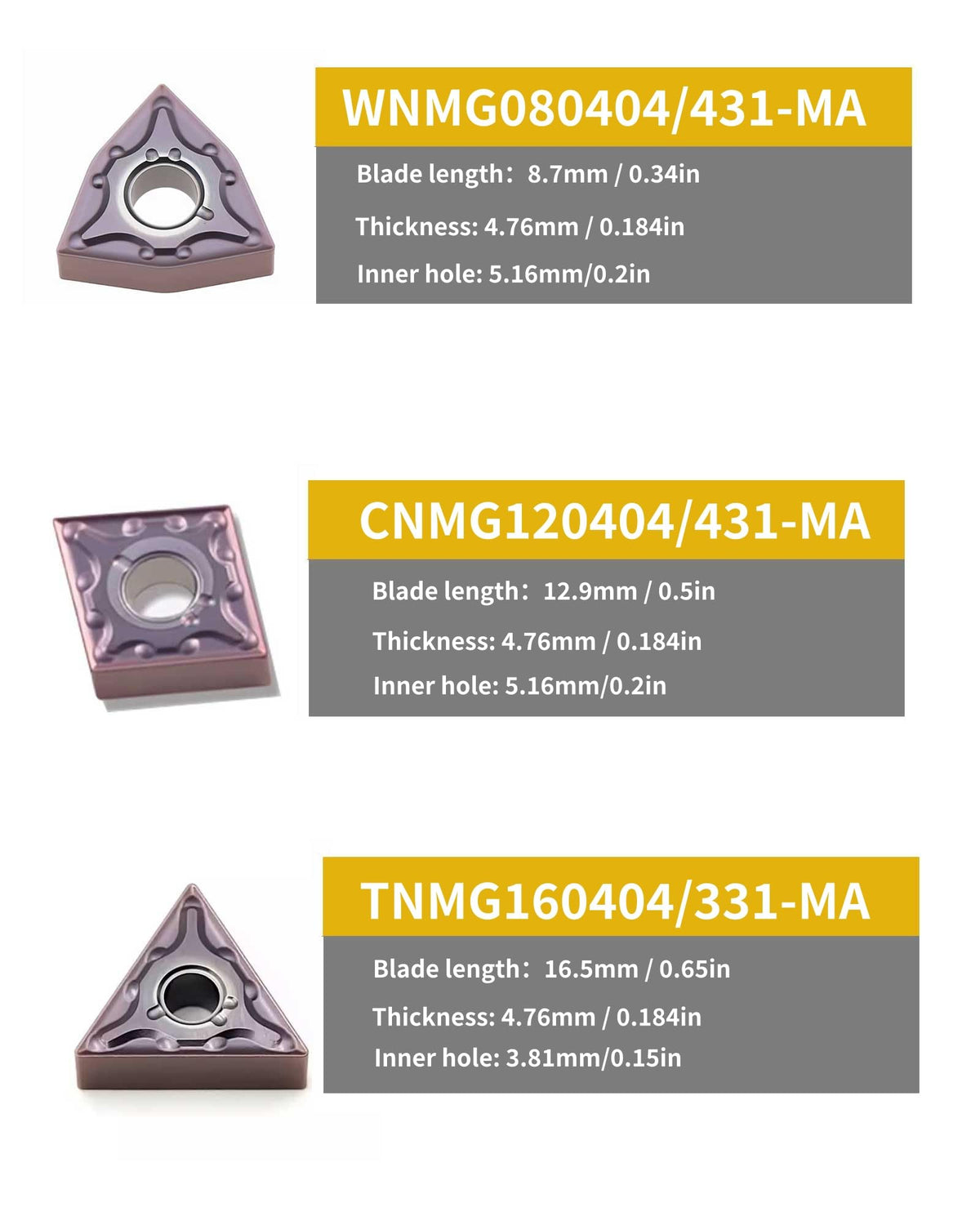 WNMG431 CNMG431 TNMG331 Turning Inserts with 5/8in Turning Tool Holders