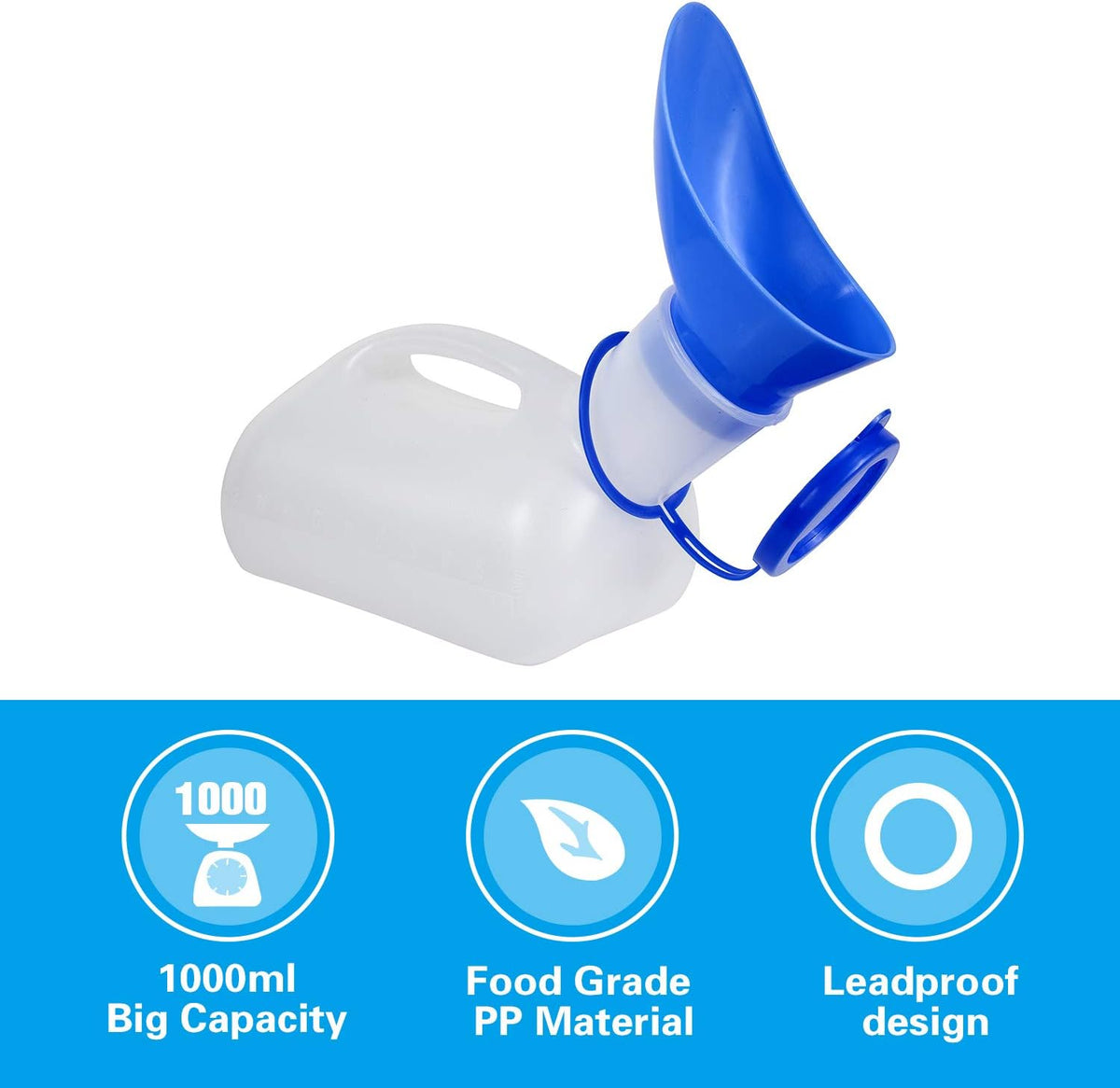 Unisex Urinal, Portable Toilet Urinal for Men and Women, Pee Bottle with a Sealed Lid and Funnel for Elderly Kids and