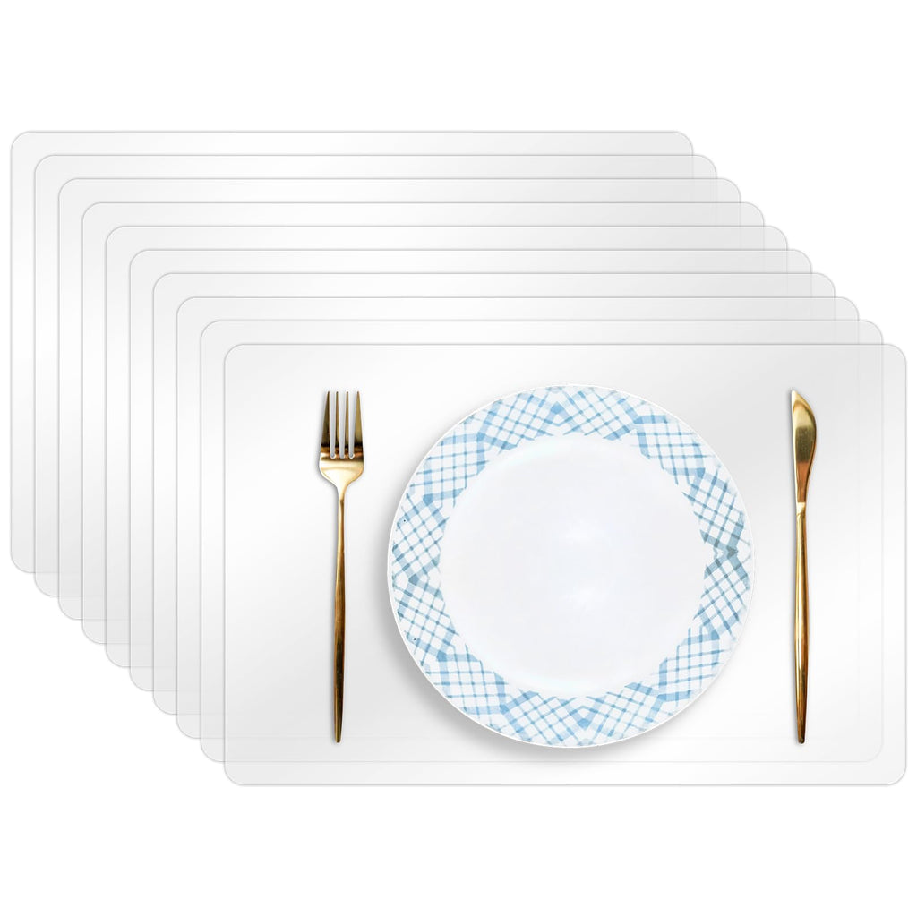 10 Pack Plastic Placemats 17x11 Inch, Clear Place Mats Wipeable, Vinyl Table Mats for Kitchen Dining Table