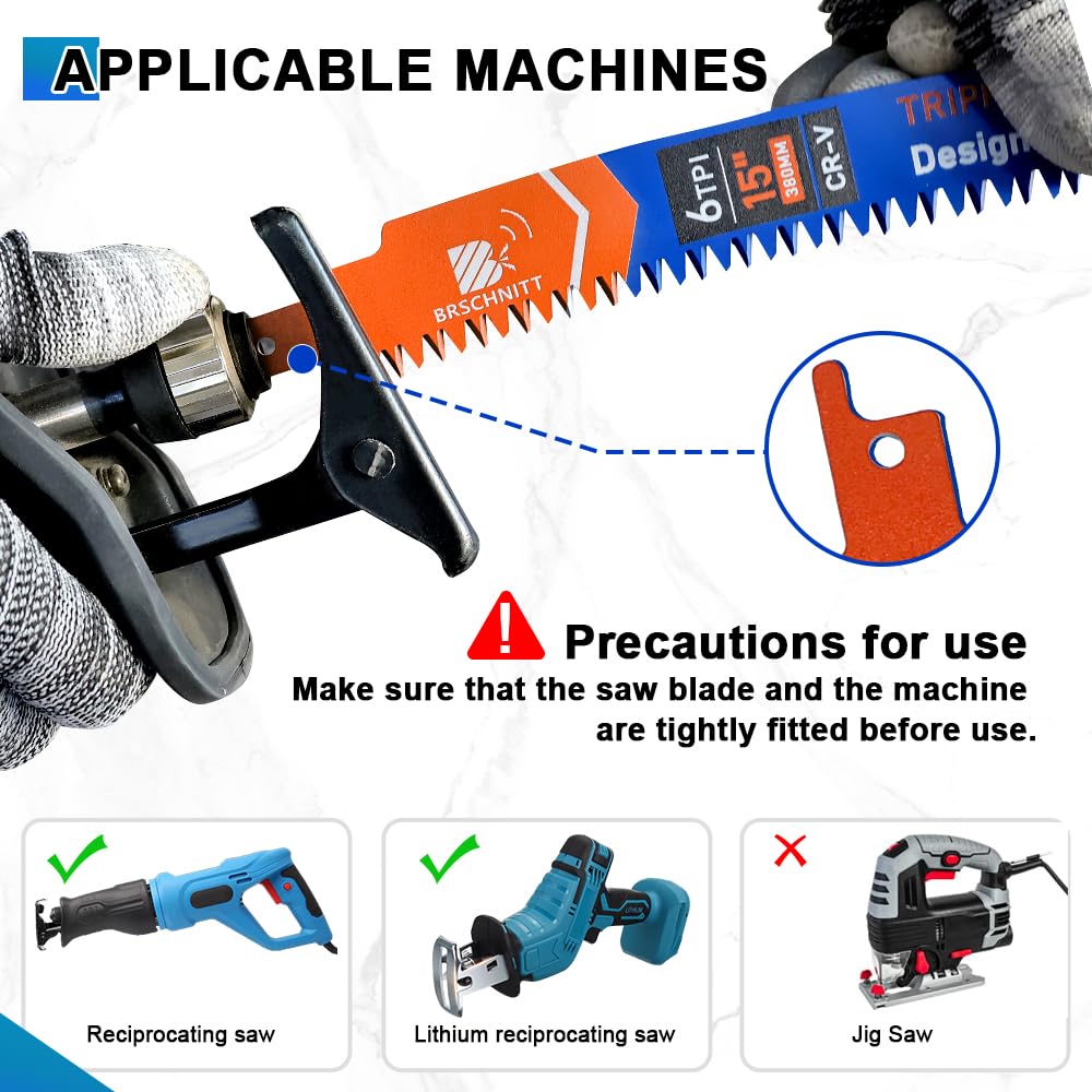 BRSCHNITT Arc Edge Reciprocating Saw Blades 15inch 6TPI for Pruning 3pcs