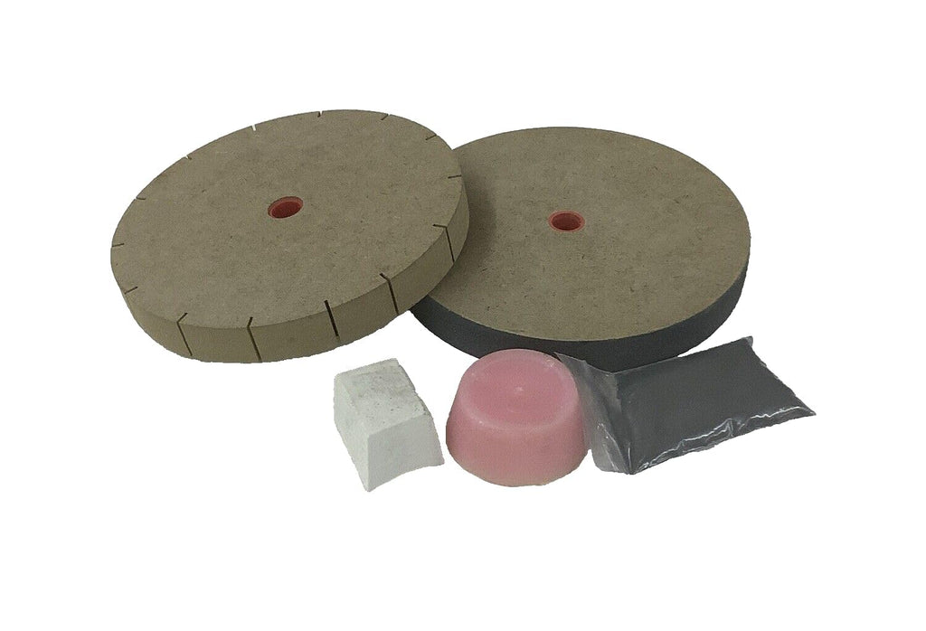 Keen Edge Knife Sharpening Wheel System – 6” Sharpening & Honing Wheels Kit for Bench Grinder – Includes Rouge, Lubricant & Abrasive Compound – Fits 1/2” or 5/8” Shafts (WKS600)