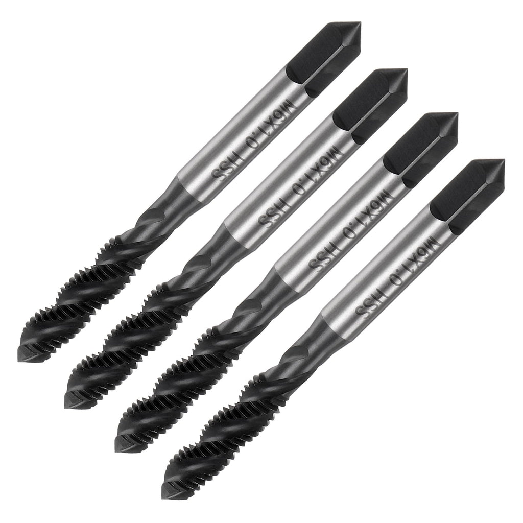 uxcell 4pcs Spiral Flute Thread Taps, M6 x 1 Nitride Coated Metric Screw Tap, Fully Ground High Speed Steel 6542 Machine Tapping Threading Tool for Machinist Thread Repair