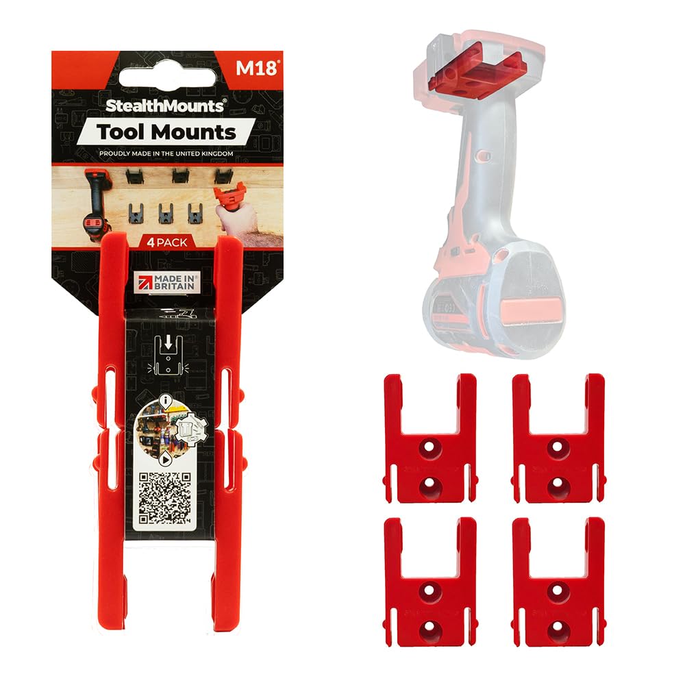 StealthMounts Tool Holder Compatible with Milwaukee M18 (4 Pack) - Red | StealthMounts Locking Tool Mounts | Made in The UK