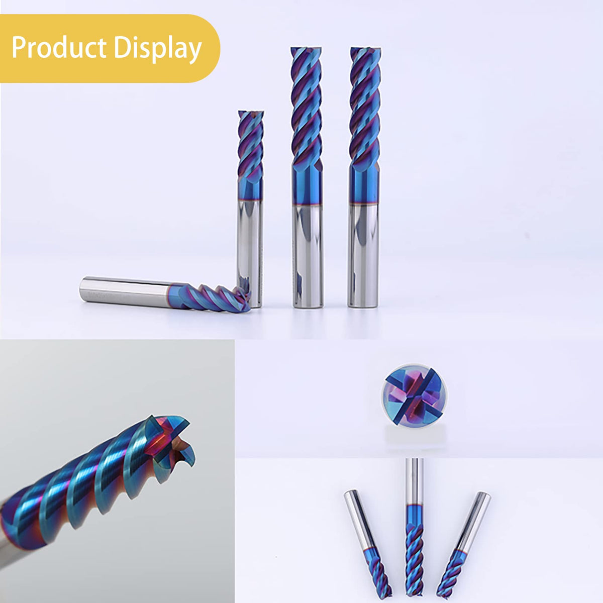 AYCHOLIZ 5PCS 1/8" Solid Carbide Square Nose End Mills Set 65HRC Tungsten Steel Milling Cutter 4 Flute CNC Milling Bits for Stainless Steel Hardness Steel