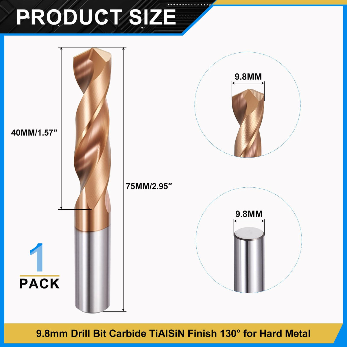 PATIKIL 9.8mm Drill Bit Carbide for Stainless Steel Hard Metal 130°
