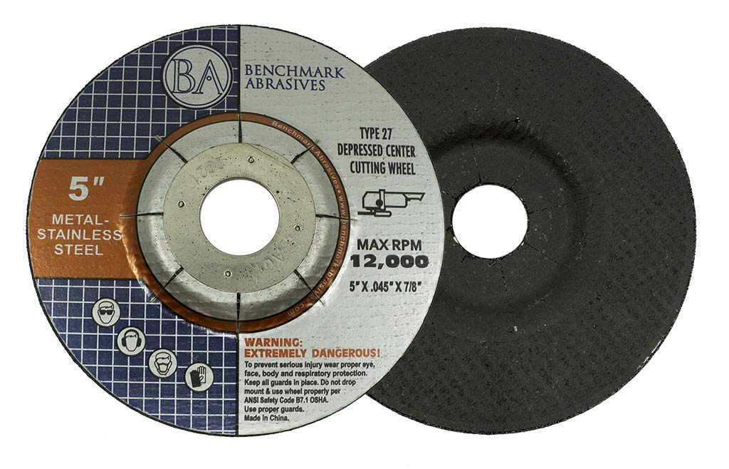 Benchmark Abrasives 5 Inch Cut Off Wheels for Metal, Steel, Fiberglass - Thin Type 27 Depressed Center Angle Grinder Cutting Disc with 7/8" Arbor Hole, Grinder Cutting Wheel - 25 Pack