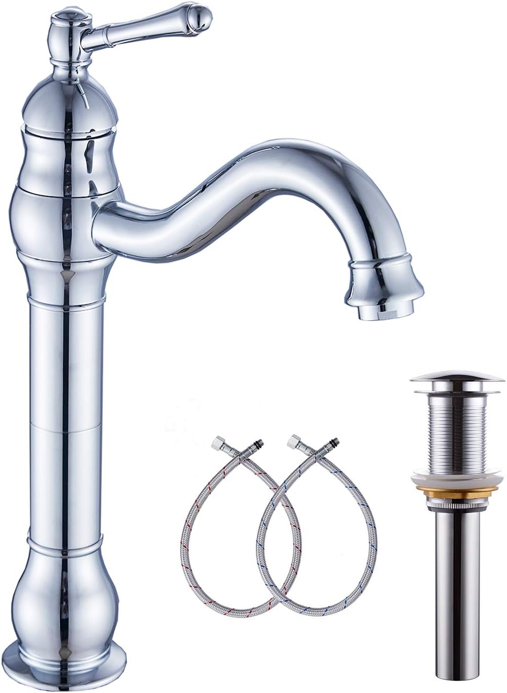 360° Swivel Chrome Single Handle One Hole Bathroom Sink Faucet Matching with Pop Up Drain | 360° Swivel, Matching