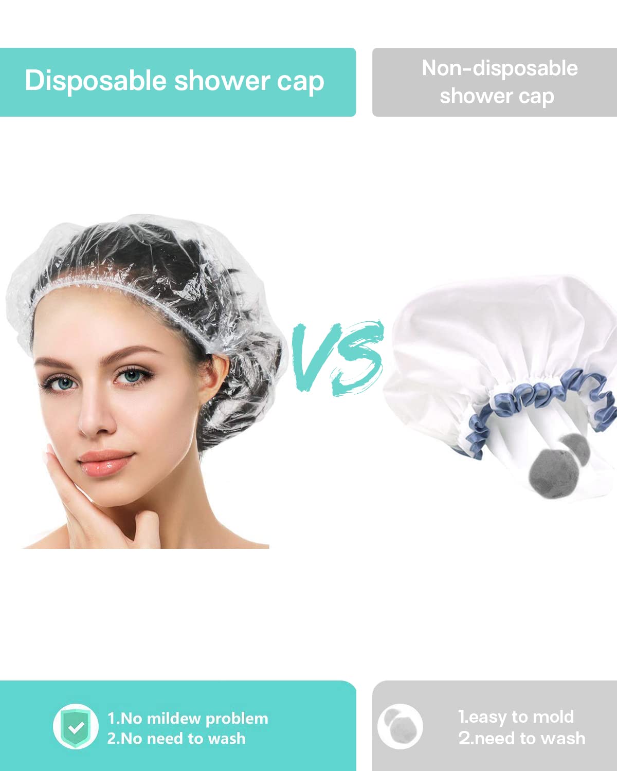 Disposable Shower Cap, 100 PCS Hair Cap Thickening Clear Plastic Waterproof Bath Caps for Hair Treatment, Spa Salon