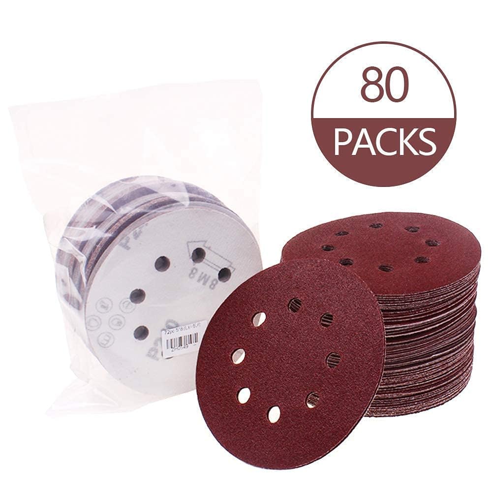 AUTOTOOLHOME Drill Sanding Attachment, 80PCS 5 Inch Sanding Discs for Drill