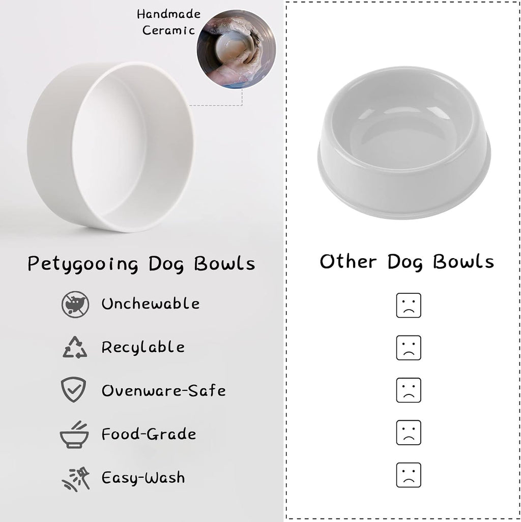 White Elevated/Raised Ceramic Dog Bowl for Small Breeds, Dog Food Water Dish with Stand,Pet Feeding Bowl with Anti
