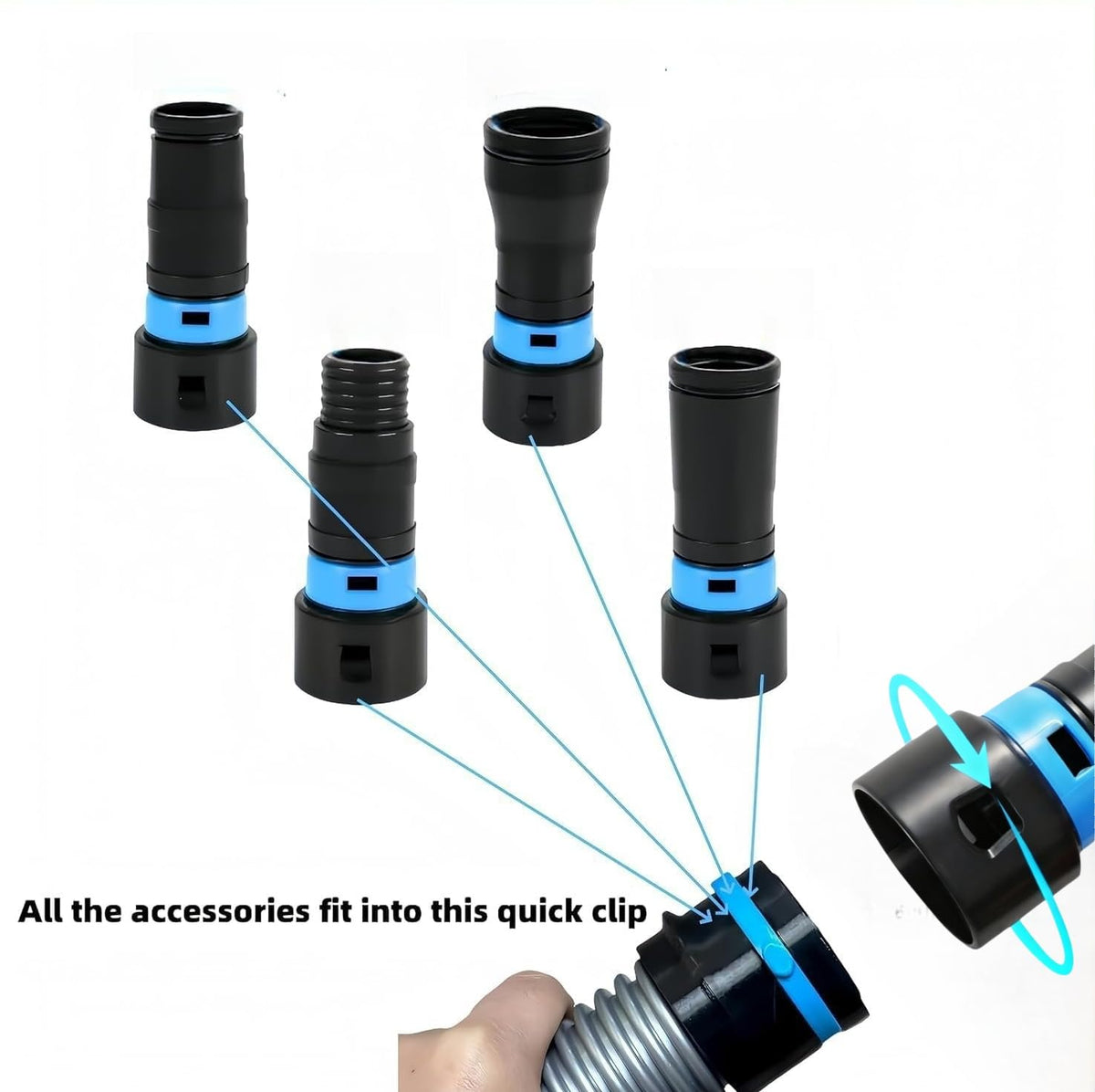 MITANSLE Dust Collection Hose Adapters Kit - Ribbed TPE QuickClick Adapters for Home & Shop Vacuum Systems, Expanded Set Fits Most Woodworking Power Tools & Sanders, Multi-Brand Compatible