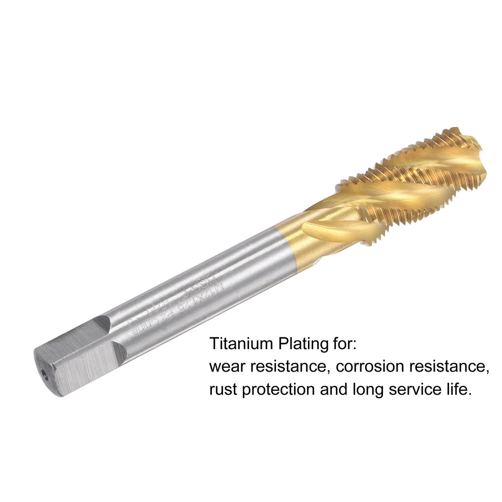 uxcell Spiral Flute Threading Tap M12 x 1.25, Metric HSS (High Speed Steel) Titanium Plated Machine Thread Screw Tap 4 Flutes Tapping Tool H2 Tolerance