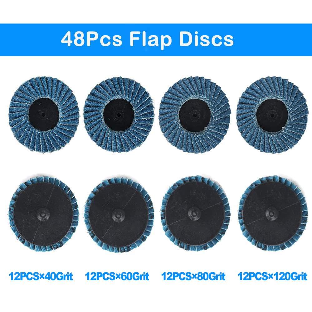 48 PCS 2 inch Flap Disc(40/60/80/120 Grits),T27 Zirconia Alumina