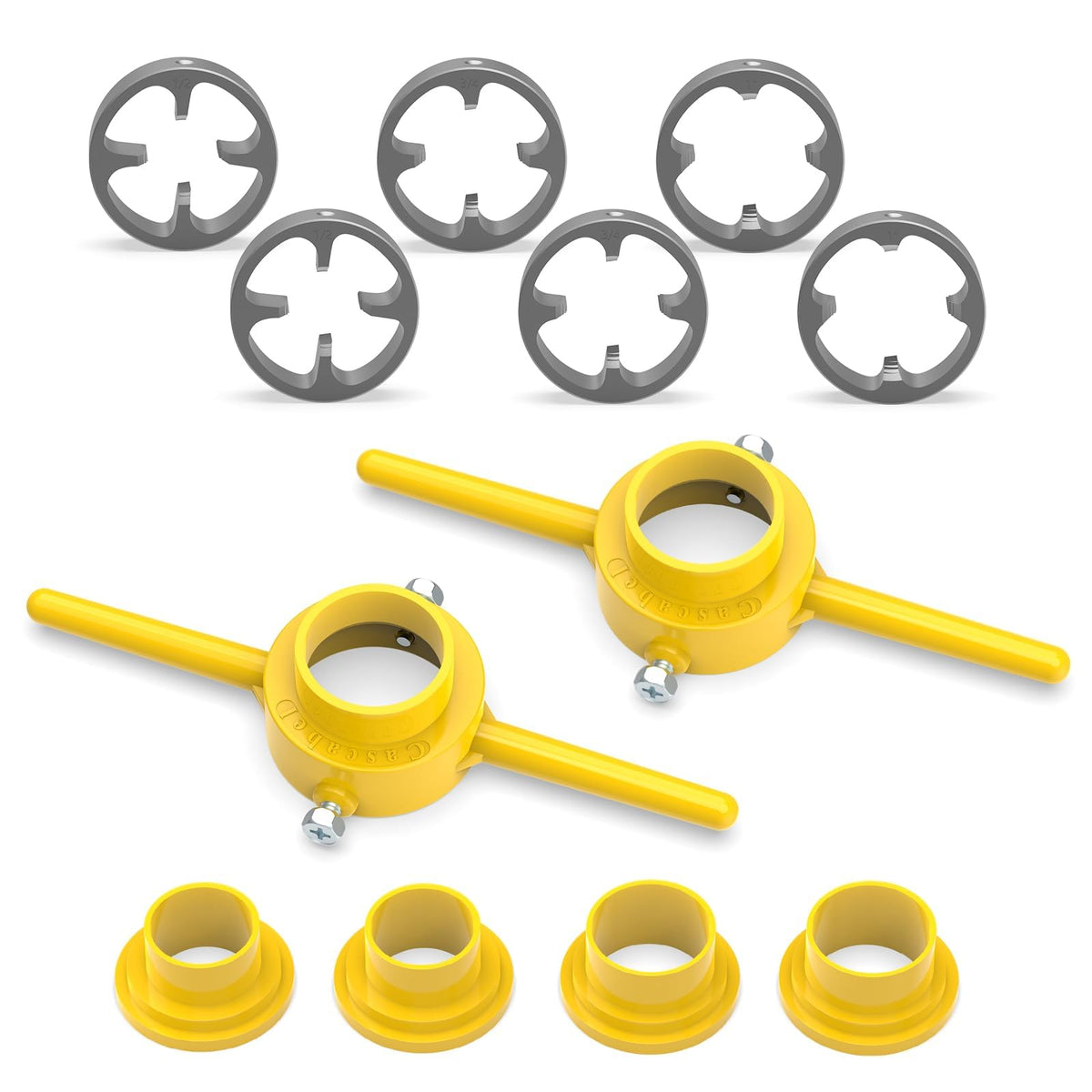 MEANLIN 2PCS PVC Thread Maker Tool, NPT Die Set, Pipe Threader Plumbing Tool, Pipe Threader Kit, with 3 Dies,1/2", 3/4", 1"
