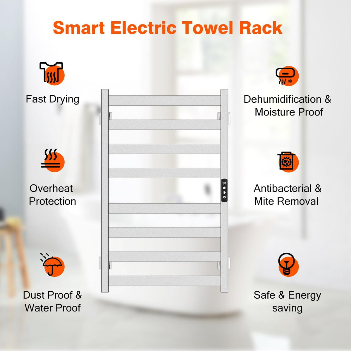 Towel Warmer, Towel Heater Rack for Bathroom, 8-bar Electric Towel Dryer Wall-Mounted Plug-in Bath Heater, 304