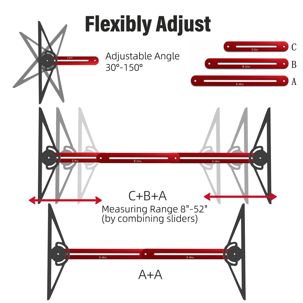 Stair Tread Template Tool, 8"-52" Jig Stair Gauge,Double-Ended Solid Nut Locking Stair Tread Jig, Aluminium Alloy