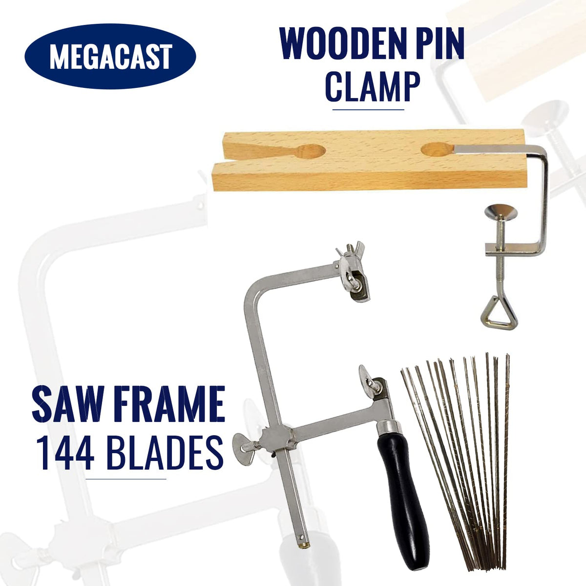 Megacast 3 in 1 Professional Jeweler's Saw Set Saw Frame 144 Blades Wooden Pin Clamp Wood Metal