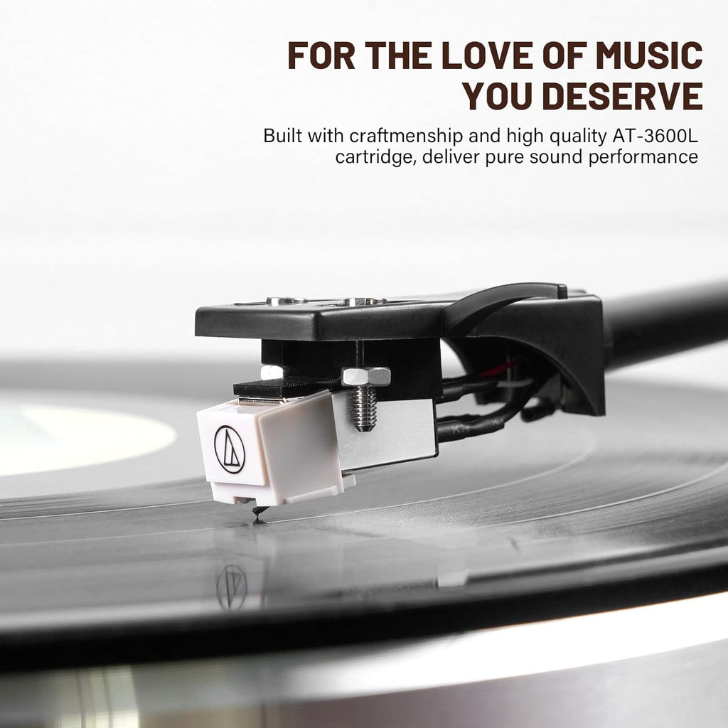 Vinyl Record Player with Magnetic Cartridge and Built-in Speakers | Belt-drive turntable with 33/45 RPM playback