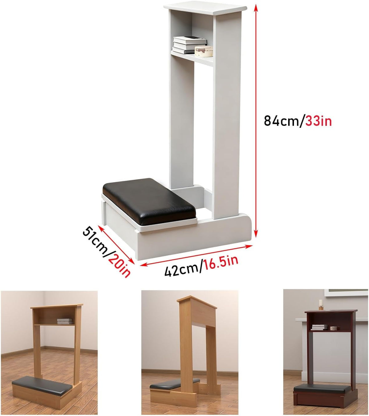 Prayer Kneeler Bench 20x16.5x33In Solid Wood Prayer Table Prayer Bench Stool with Shelf and Cushion Pad Church Pulpit