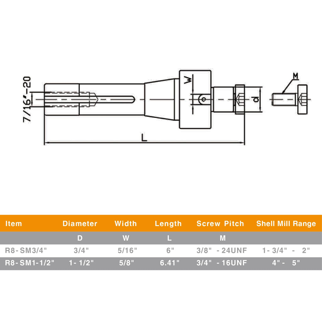 Jerax tools R8 Shank Shell Face Mill Arbor Adapter Holder, Arbor: 1-1/2”, Range: 4" to 5", for Bridgeport - 7/16''-20