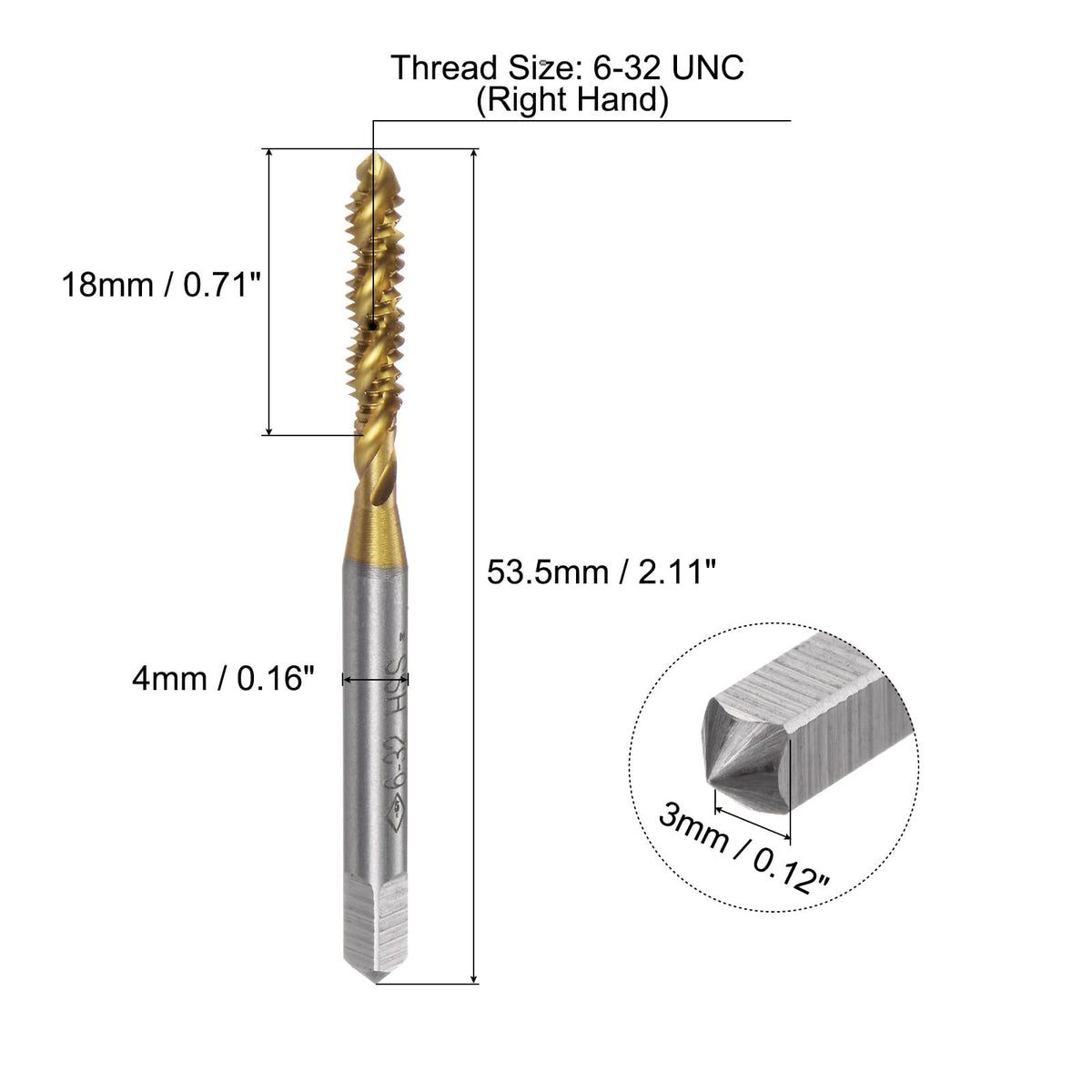 uxcell 2pcs Spiral Flute Thread Taps,6-32 UNC H2 Screw Threading Tap