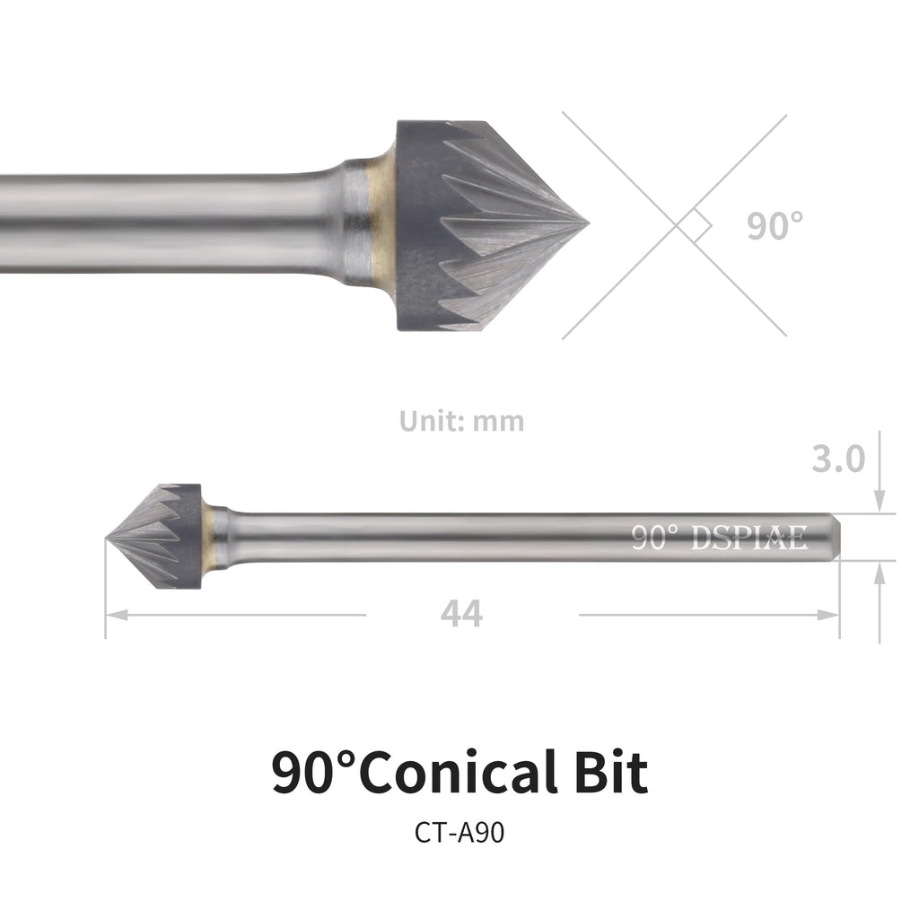DSPIAE Chamfering Tool Set, 60 and 90 Degree Blades Each 4pcs, Conical and 3mm Spherical Bits with Handle