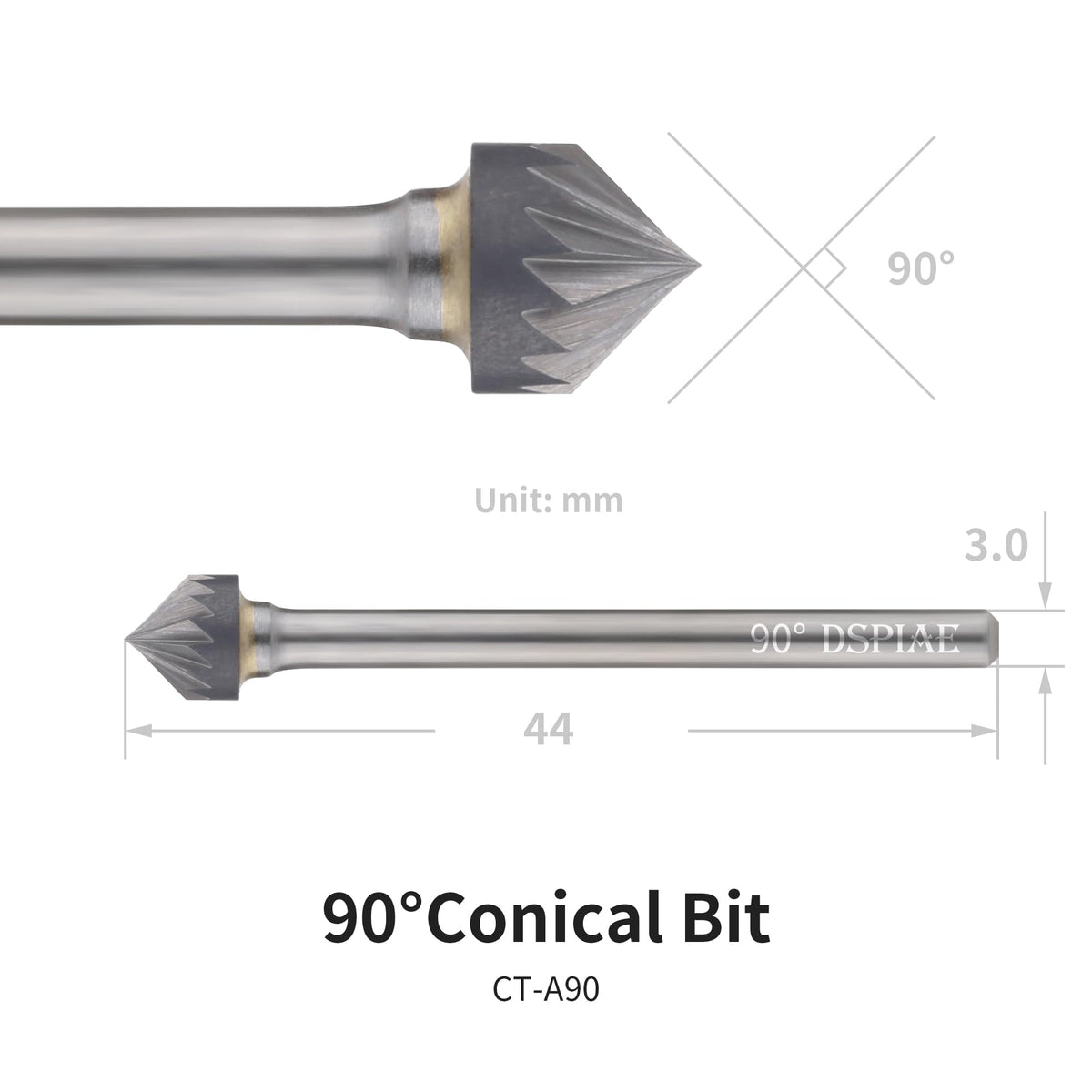 DSPIAE Chamfering Tool Set, 60 and 90 Degree Blades Each 4pcs, Conical and 3mm Spherical Bits with Handle