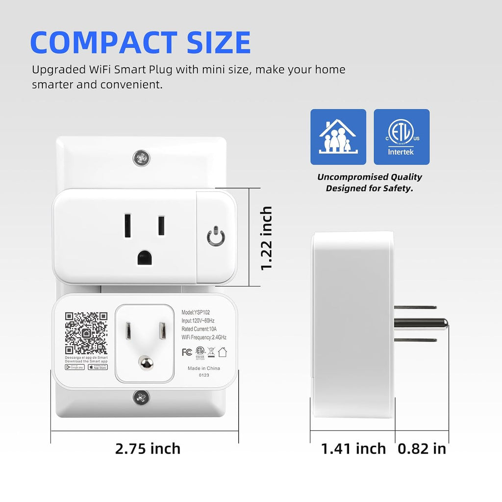 Smart Outlet Plug 15A, Alexa, Google Home, App Control, 2.4G WiFi, 4-Pack | Timer Function & Group Control
