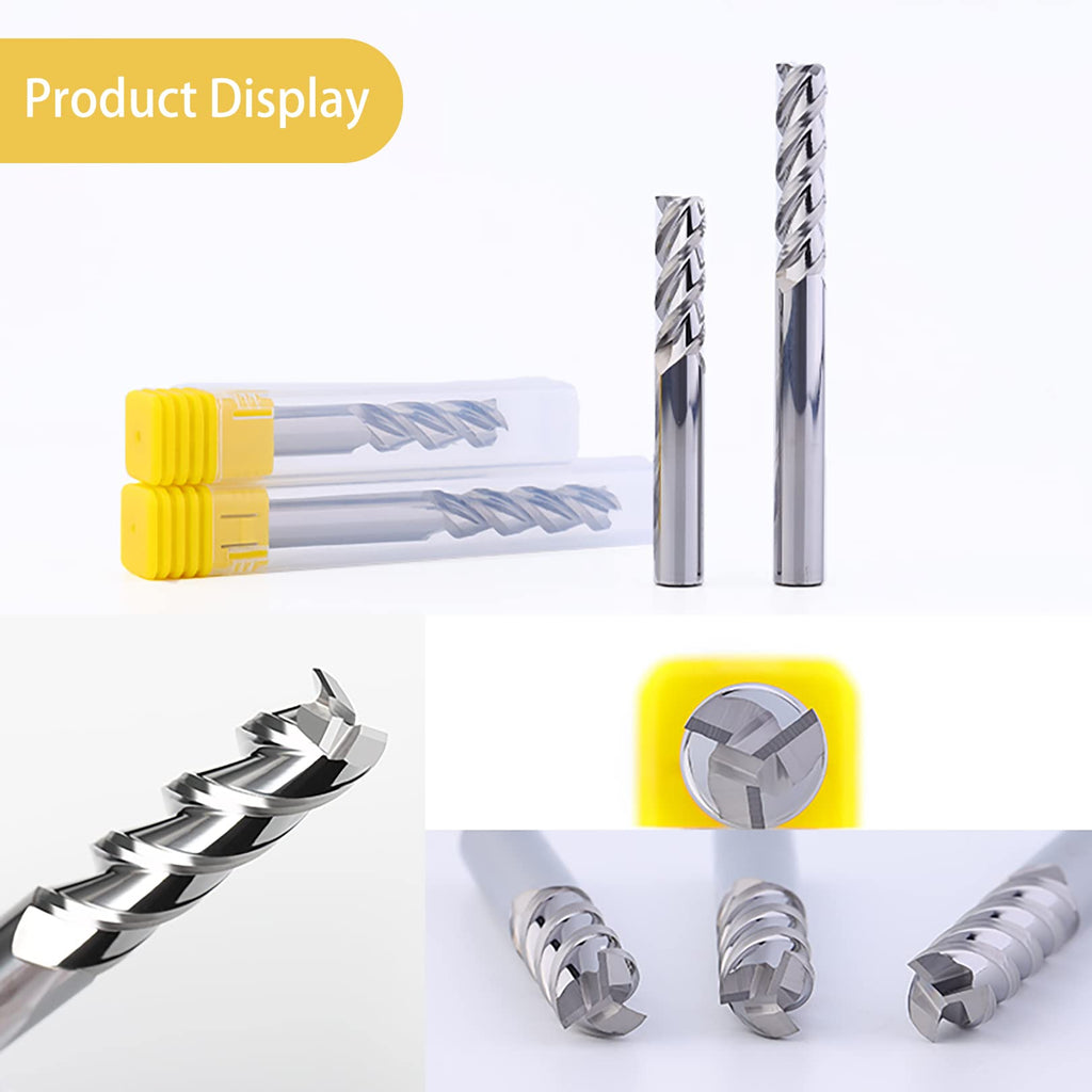AYCHOLIZ 1/4" Carbide Square End Mills Set 3 Flute CNC Professional Mill Bits Sets for Aluminum, Copper, Magnesium Alloys Applications