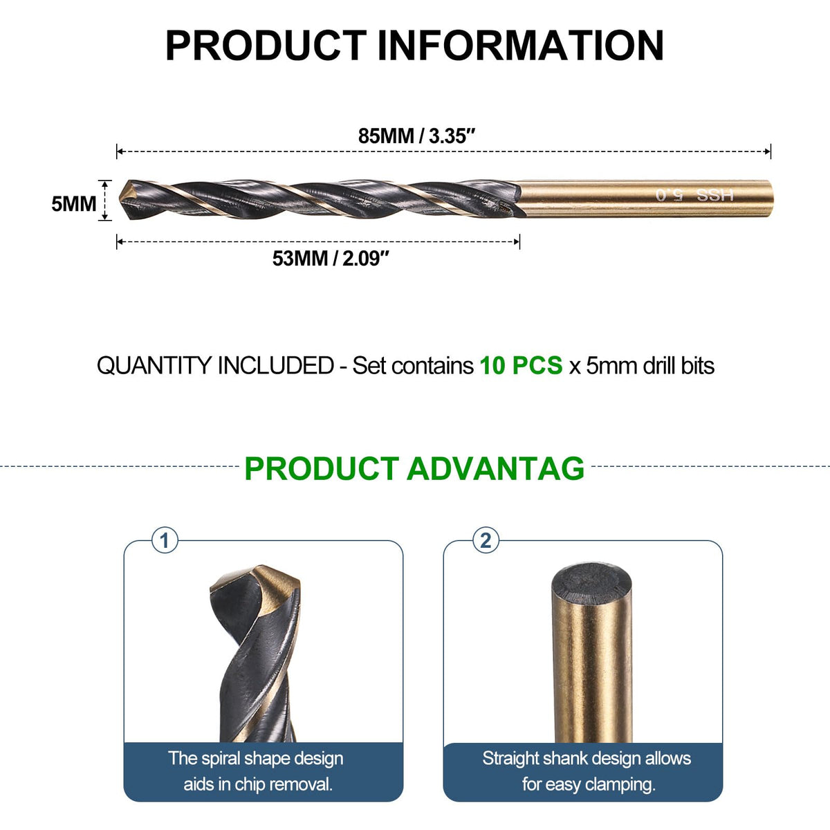METALLIXITY Drill Bit (5mm) 4341 High-Speed Steel Black & Gold 10Pcs
