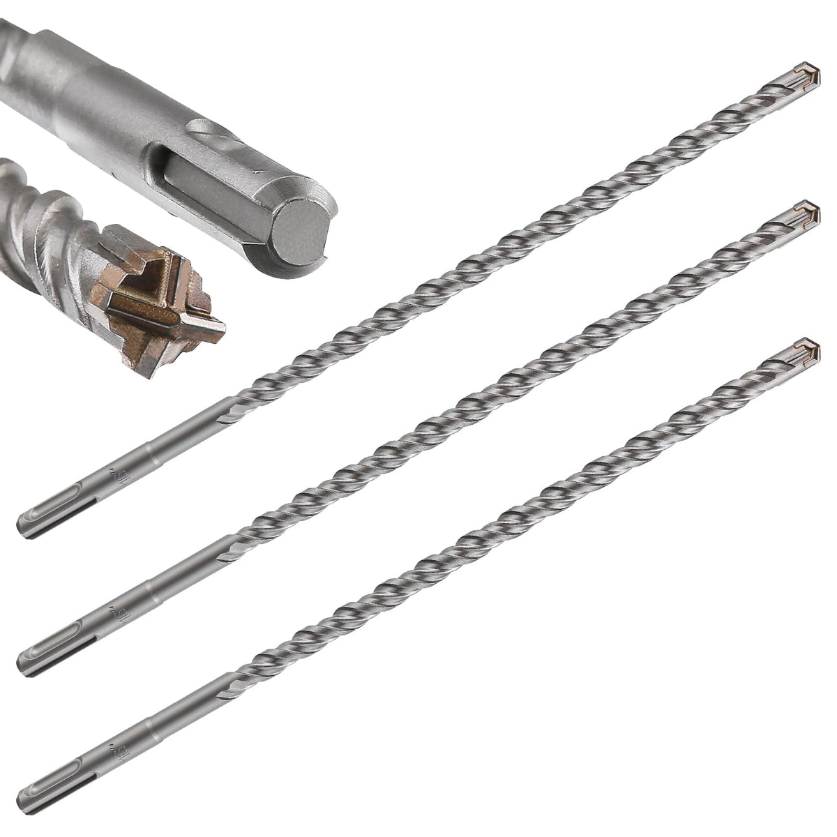 Wensilon Concrete Drill Bit lengthening 3pcs 7/16" X 12"-10" Cross-Type Double Thread Carbide Material Suitable for Concrete, Brick, Cement Walls, Stone, Extra Long Hammer Drill Bits for Concrete