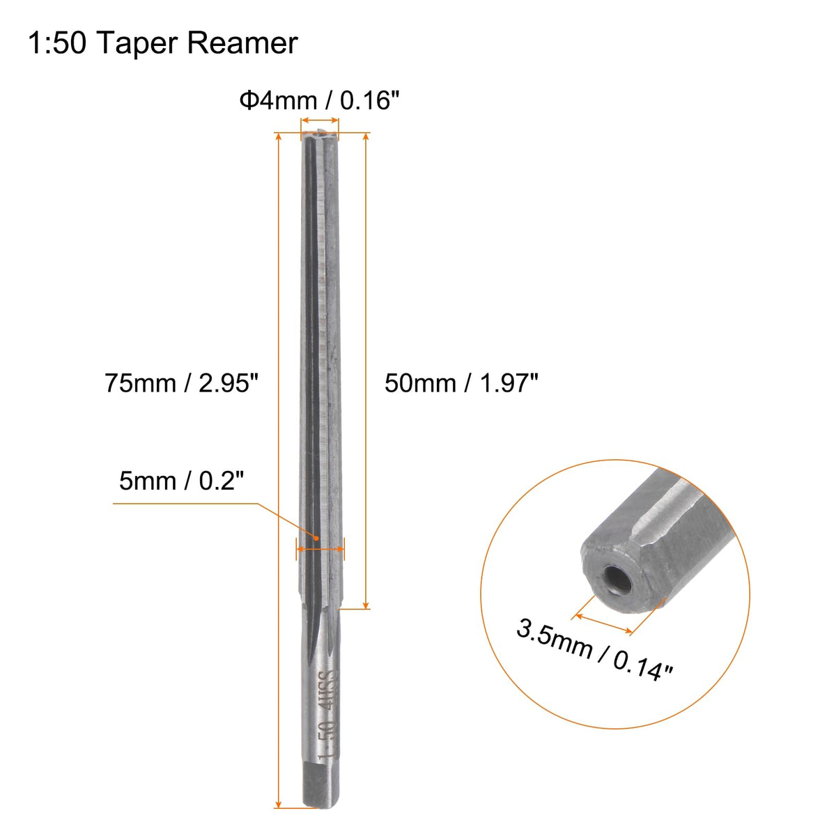 HARFINGTON Tapered Hand Reamers 1:50 4mm Small Dia 5mm Big Dia Flute
