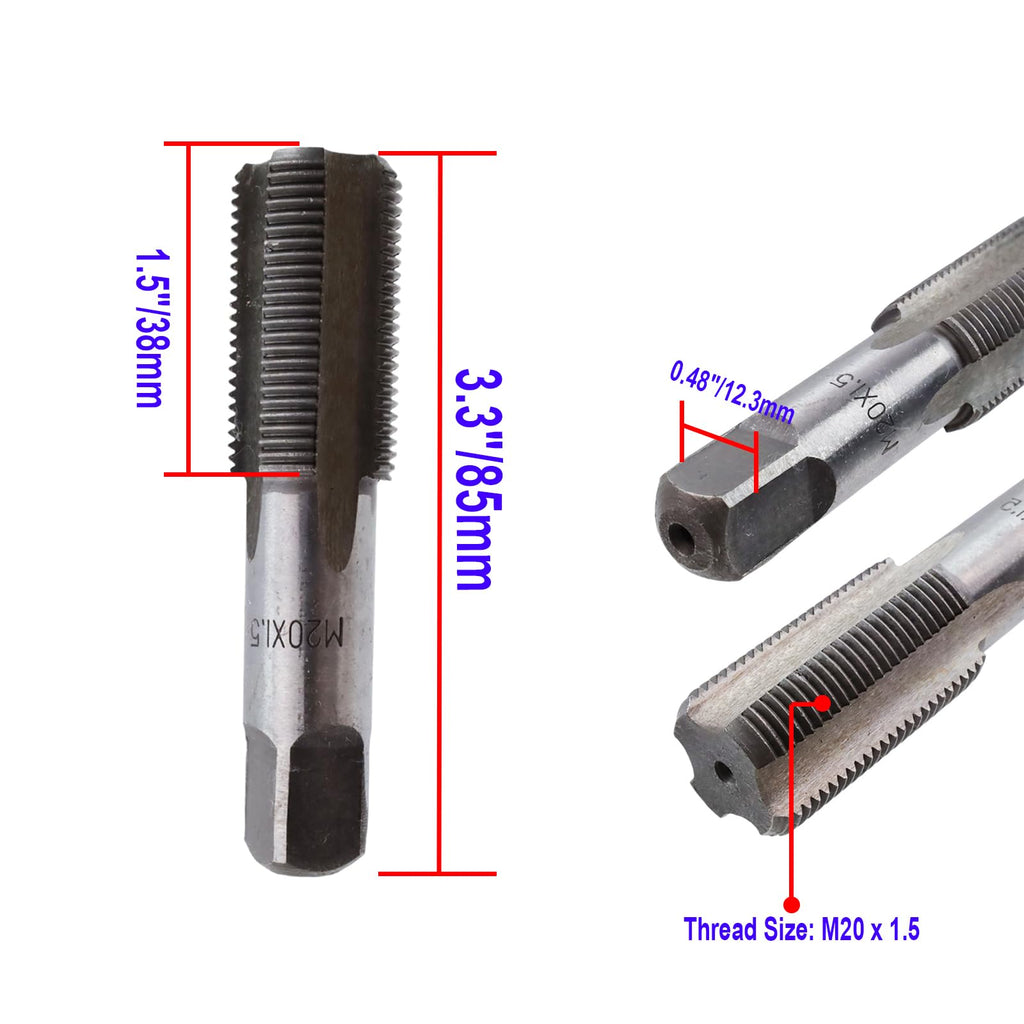 Rannb Metric Hand Tap M20 x 1.5 Taper Straight Fluted Screw Taps Threading Hand Tap Hand Threading Taps -4pcs