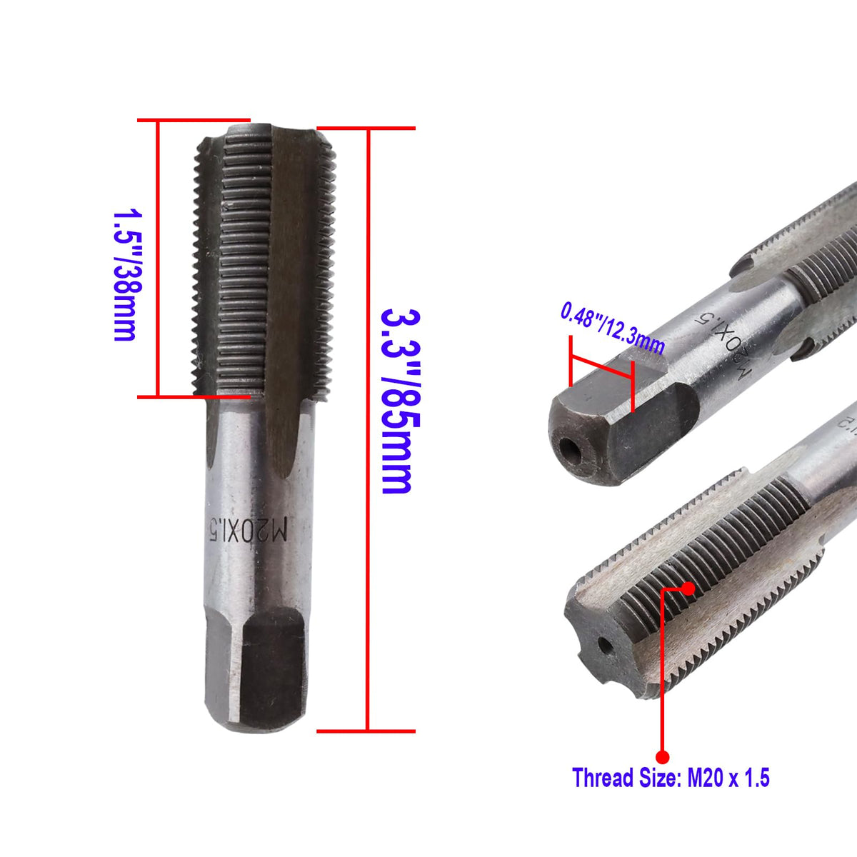 Rannb Metric Hand Tap M20 x 1.5 Taper Straight Fluted Screw Taps Threading Hand Tap Hand Threading Taps -4pcs