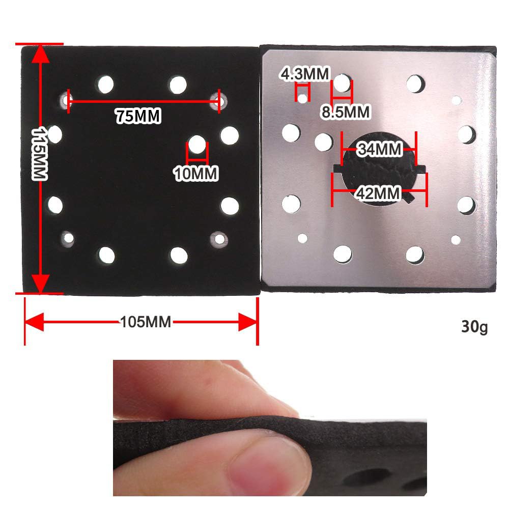 Sander Replacement Pad, 1/4 Sheet, 8 Hole Stick on Square Sanding Pad Replaces Dewalt 151280-00, 151284-00SV, Fits Black & Decker, Dewalt and Porter Cable Sanders
