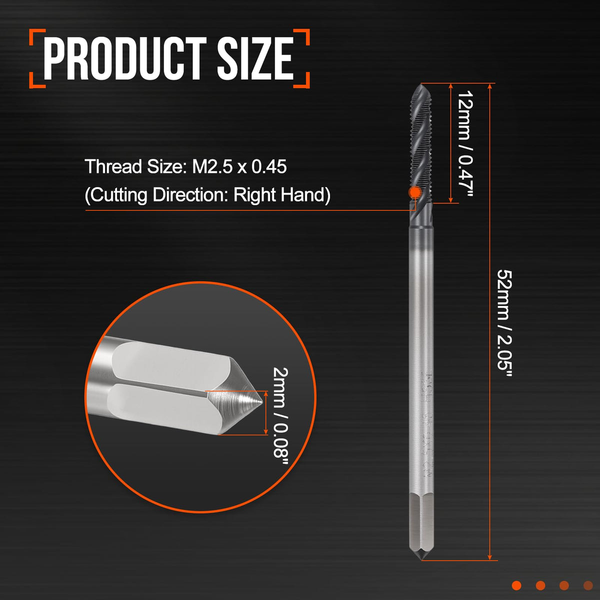 Workkyma M2.5 x 0.45 Spiral Flute Thread Tap M35 High Speed Steel DIN371