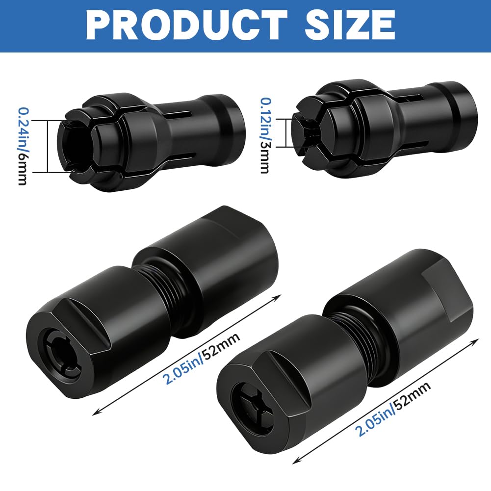 2-Pack Angle Grinder to Die Grinder Adapter, Heavy-Duty Metal Conversion Kit, 5/8"-11 Thread to 1/4" (6mm) & 1/8" (3mm) Collet Chucks, 2 Extension Adapters with 2 Lock Nuts for Grinding and Polishing