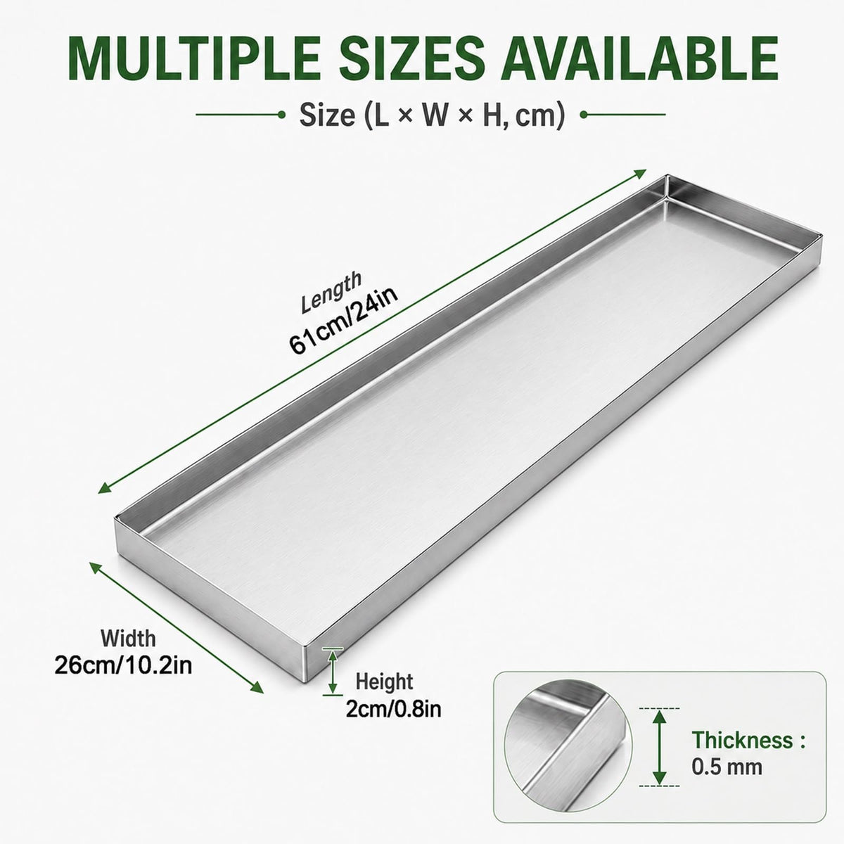 Plant Drip Tray, Stainless Steel Oil Drip Pan, Raised Edge Leak-Proof Water Catch Pan for Planter Box Window Sill AC HVAC Washing Machine(24x10.2in/61x26cm)