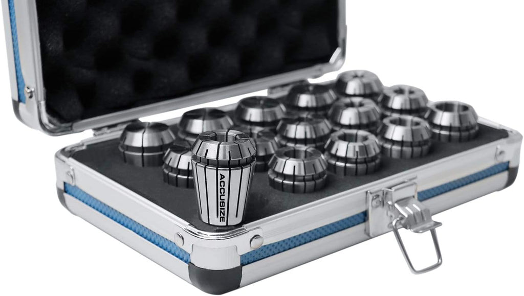 Accusize Industrial Tools 15 Pcs Er25 Collets Set, Size from 1/16'' to 5/8'' in Fitted Strong Aluminum Box, 0223-0835
