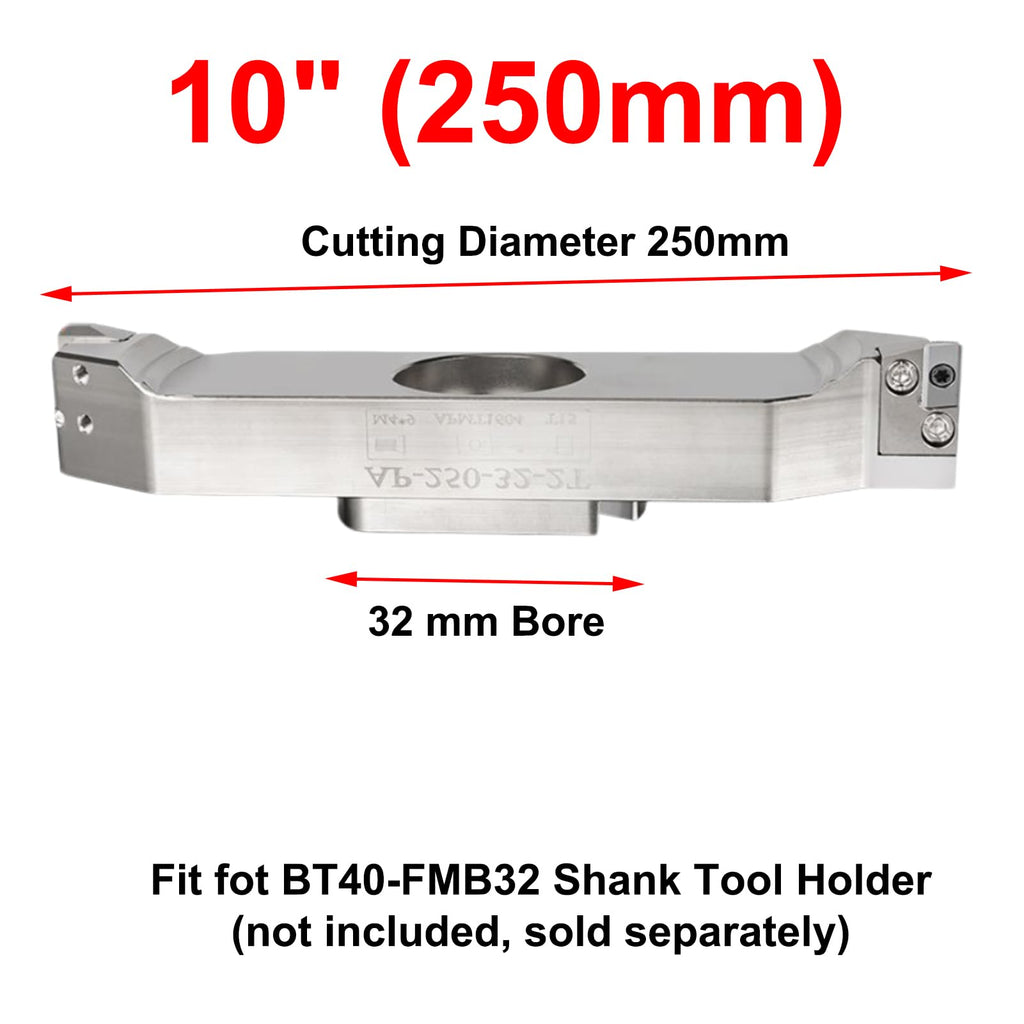 HeeHoo 90 Degree Dual-Insert Indexable CNC Fly Cutter, Adjustable Seats, Face Milling Cutter for Machining Steel Workpiece, for BT40 FMB32 Tool Holder (10" (250mm))